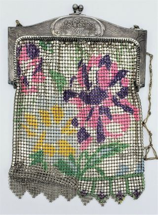 Antique vintage Whiting and Davis Deco enamel mesh purse Frame 3