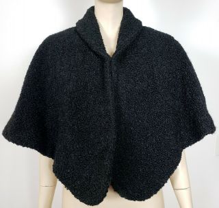Vintage 40s 50s Black Lambswool Fur Stole Cape Shawl Opera Formal Capelet