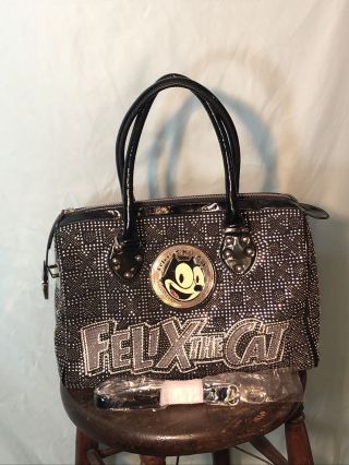 Black Felix The Cat Bling Purse Faux Jewels On Sides And Ends.