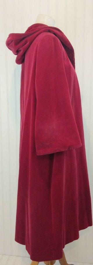 Vintage 50s Red Velvet Opera Coat Hooded 3/4 Sleeve Rhinestone Button Cape 4 6 S 3