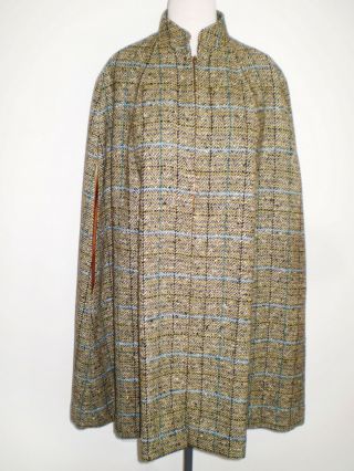 Vintage 1960s Pendleton Wool Herringbone Tweed Cape Poncho Zip Close Sz M