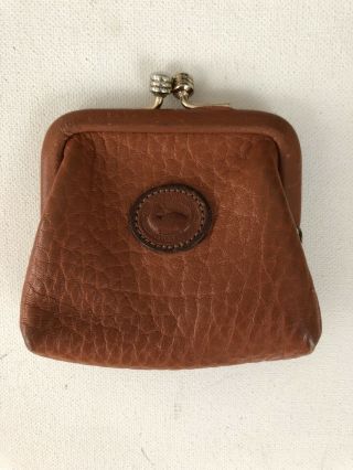 Vintage Dooney & Bourke All Weather Leather Caramel Leather Kiss Lock Coin Purse
