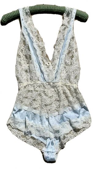 Vintage California Dream Nylon Lace Teddy Romper Playsuit Made In Usa L