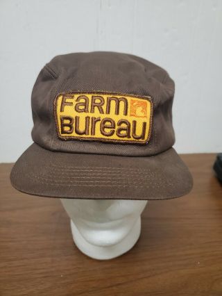 Farm Bureau K Brand Hat - Brown Ear Flaps - Patch - Agriculture Farm Seed Size 7 3/8