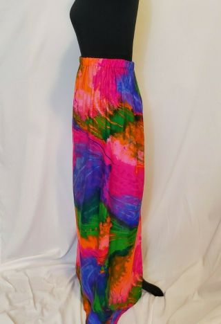 VTG 60 ' s ALICE POLYNESIAN Cotton Bark - cloth Dayglow Multicolor Maxi Skirt L/XL 3