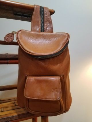 Frye Leather Backpack Cochella Bag Pockets Carmel Brown Vintage 70 