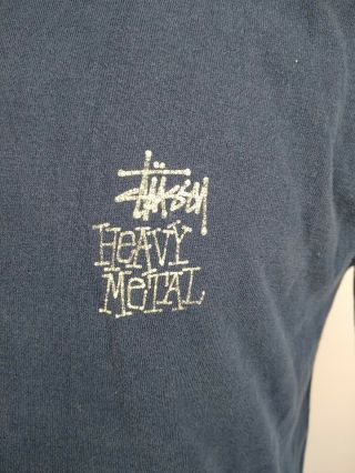 Vintage Stussy T - shirt Single Stitch Blue Heavy Metal SZ L Faded Knight Back 2