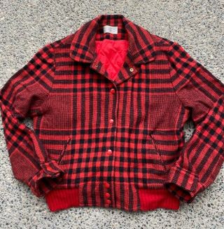 Vtg Pendleton Mackinaw Red Buffalo Plaid Wool Jacket Made Usa Large