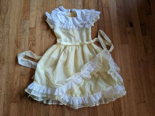 Vintage Yellow Prairie Flocked Swiss Dot Girls Southern Belle Dress Size 5 6 7