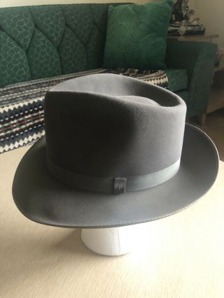Rare Vintage Adam Premier Quality Grey Fur Felt Fedora Hat Size 6 - 7/8