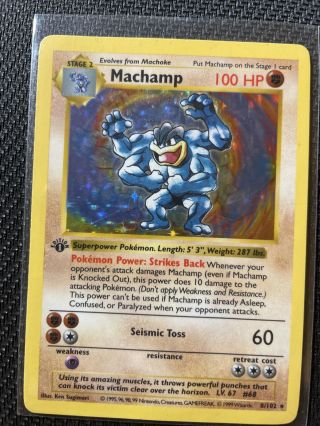 Pokemon Tcg Machamp 1st Edition Shadowless Holo Rare 8/102 1999 Base Set