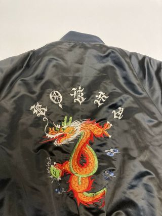 Vintage Korea Tour Souvenir Jacket Dragon Black Satin Bomber Jacket Embroidered
