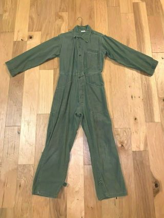 Vintage Us Army Wwii Korea Era Hbt Coveralls Jump Suit Mechanic Button Front 42?