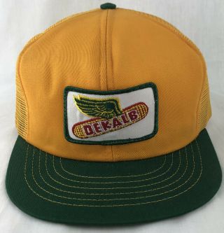 Vintage Dekalb Seed Patch Snapback Trucker Mesh Hat Cap Swingster Usa Farm Gold