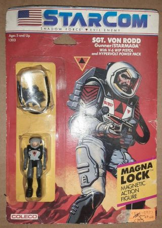 Vintage 1986 Coleco Starcom Sgt Von Rodd Star Com Visor Backpack Gun Carded