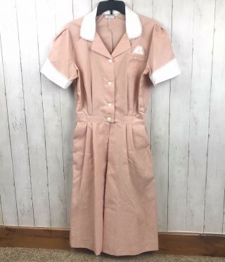 Vtg Waitress Diner Uniform Dress Angelica Pink A - Line Culotte Shorts Button Sz M