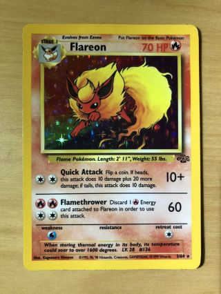 Flareon - 3/64 - Holo Rare - 1999 - Jungle Set - Pokemon Card - Near