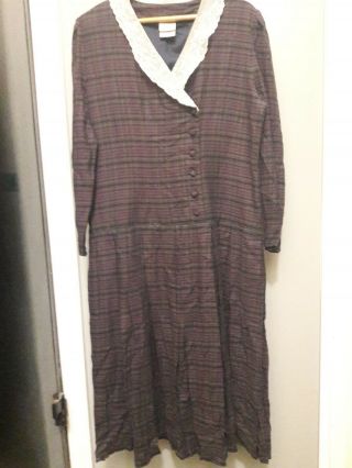 Vintage Laura Ashley Purple Tartan Wool Cotton Pleated Dress Size 16uk 42eu 14us