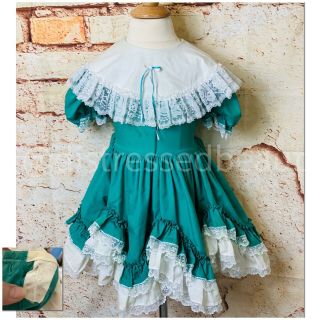 Vintage 80s Lid’l Dolly’s Teal Ruffle Lace Trim Fit Flare Pageant Dress Size 6