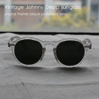 Round Polarized Sunglasses Johnny Depp Glasses Crystal Clear Frame Black Lens