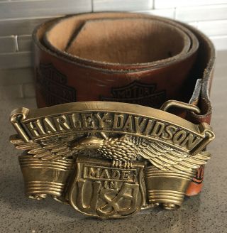 1980 Harley - Davidson Made In Usa Solid Brass Baron Belt Buckle Bbb 6189 W Belt