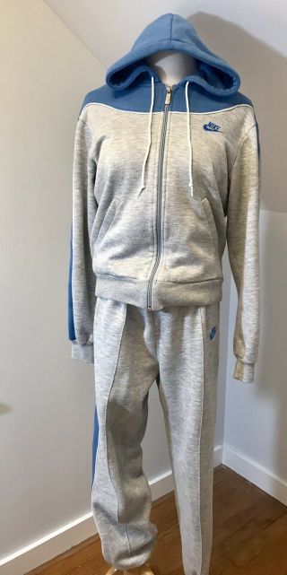 Vtg 80s Nike Blue Tag Women’s Sweat Tracksuit.  Heather Gray Rayon Two Tone Large
