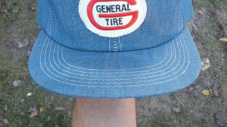 GENERAL TIRE - Vtg 80s Blue Chambray Denim K - BRAND Snapback Mesh Trucker Hat 3