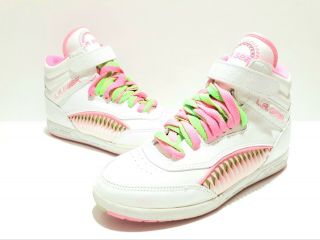 Vintage La Gear Flame White - Neon Pink 80s High Top Sneaker Shoes Women Size 6.  5