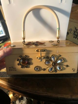 Enid Collins Of Texas " Mille Fleurs " 1970 Wood Box Purse Vintage (k)