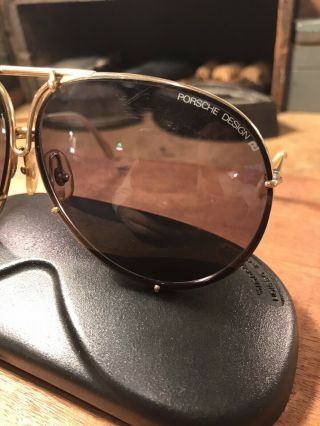 Vintage 80’s Porsche Design Sunglasses 5623 Gold Frame,  Light Black & Case.