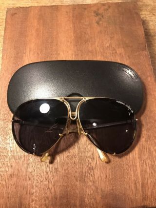 Vintage 80’s porsche design sunglasses 5623 Gold Frame,  Light Black & case. 2