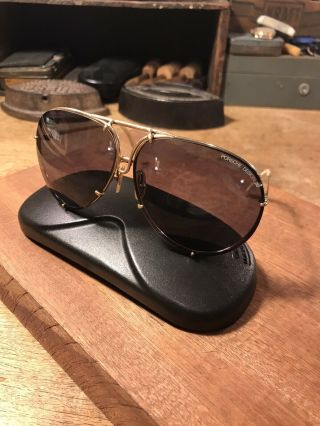 Vintage 80’s porsche design sunglasses 5623 Gold Frame,  Light Black & case. 3