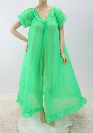 Vintage Intime Of Ca Double Chiffon Nylon Peignoir Long Dressing Gown Green M L