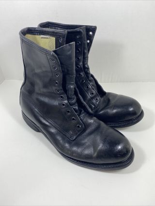 Vintage 1982 Cove Shoe Co.  Black Steel Toe Combat Boots 9 1/2 W Biltrite Sole