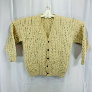 Vintage 90’s Thick Cable Knit Cream Wool Cardigan Sweater - Women’s Xl Scotland
