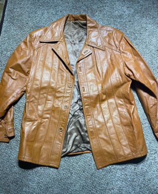 Vintage Mcgregor Sportswear Men’s Leather Jacket Brown Size 46 Made In Brazil
