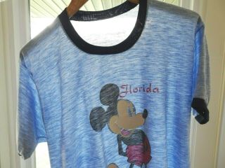 Xl Vtg 70s 80s Mickey Mouse Florida Walt Disney Paper Thin 50/50 Ringer T - Shirt