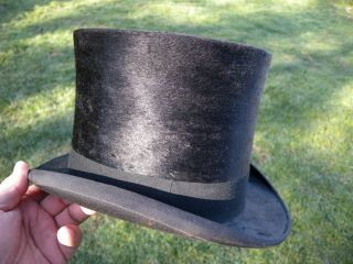 Antique Victorian Fancy Mens Beaver Top Hat Youmans York Slash Mountain Man