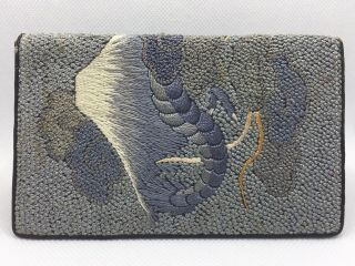 Vintage Turn of the Century Japanese Mount Fuji dragon Embroidered Bifold Wallet 2