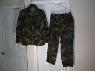 Bdu Us Army Woodland Camo Coat Shirt & Pants Trousers Military Vintage