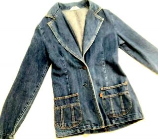 70s Vintage Levis Sz S/m Vtg 12 Womens Fitted Blazer Jacket Blue Denim W Pockets