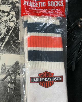 Harley Davidson Nos Tall Striped Tube Socks Sox Vintage Deadstock 70s 1970s