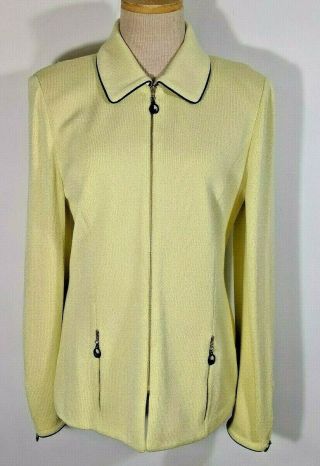 St.  John By Marie Gray Wool Blend Pale Yellow Knit Front Zip Jacket Size 8