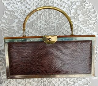 Vintage Lucite Purse Handbag Retangle Reptile Retro