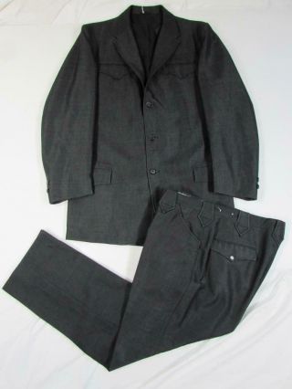 Vtg 1950s 2 Pc Allen Wool Rockabilly Western Suit Jacket & Pants 60s 50s