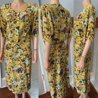 Vintage Albert Nipon Boutique 100 Silk Floral 1930s Vibe Dress Sz 10