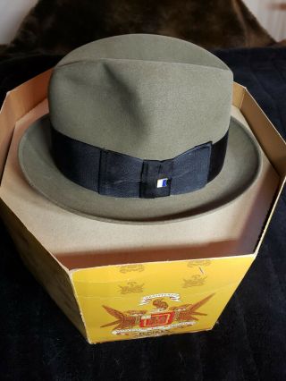 Vintage Knox Felt Fedora Hat Box 6 - 7/8 Flying Cloud Black Band Cushion - Aire