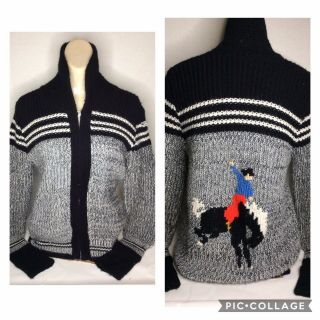 Vintage Cowichan Sweater Zip Caldwell Knit Rite Mills Canada Pure Wool Western