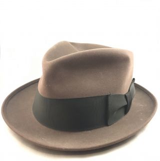 Vintage Dobbs Fifth Avenue Brown Felt Fedora Hat Black Band 7 3/8