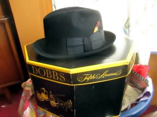 Vtg Dobbs Felt Hat Fifth 5th Avenue York Fedora Black 7 1/4 With Antique Box